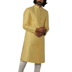 Square Pattern Yellow Sherwani Churidar Set - Modern Joy | Jaipurio